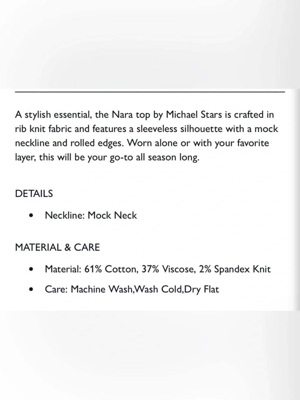 Michael Stars “Nara” sleeveless mock neck top - Picture 2 of 4